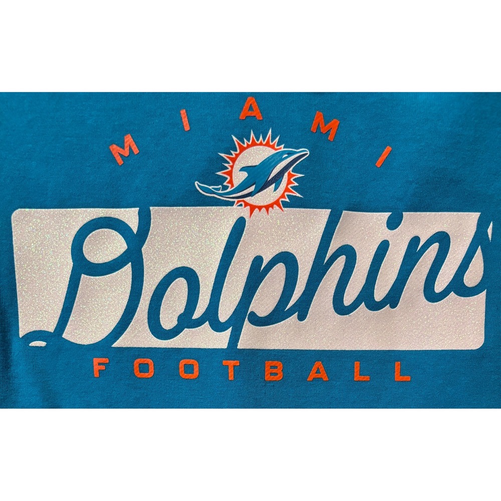 NFL Team Apparel Miami Dolphins Hoodie Women L Aqua Excellent Glitterโ Graphic